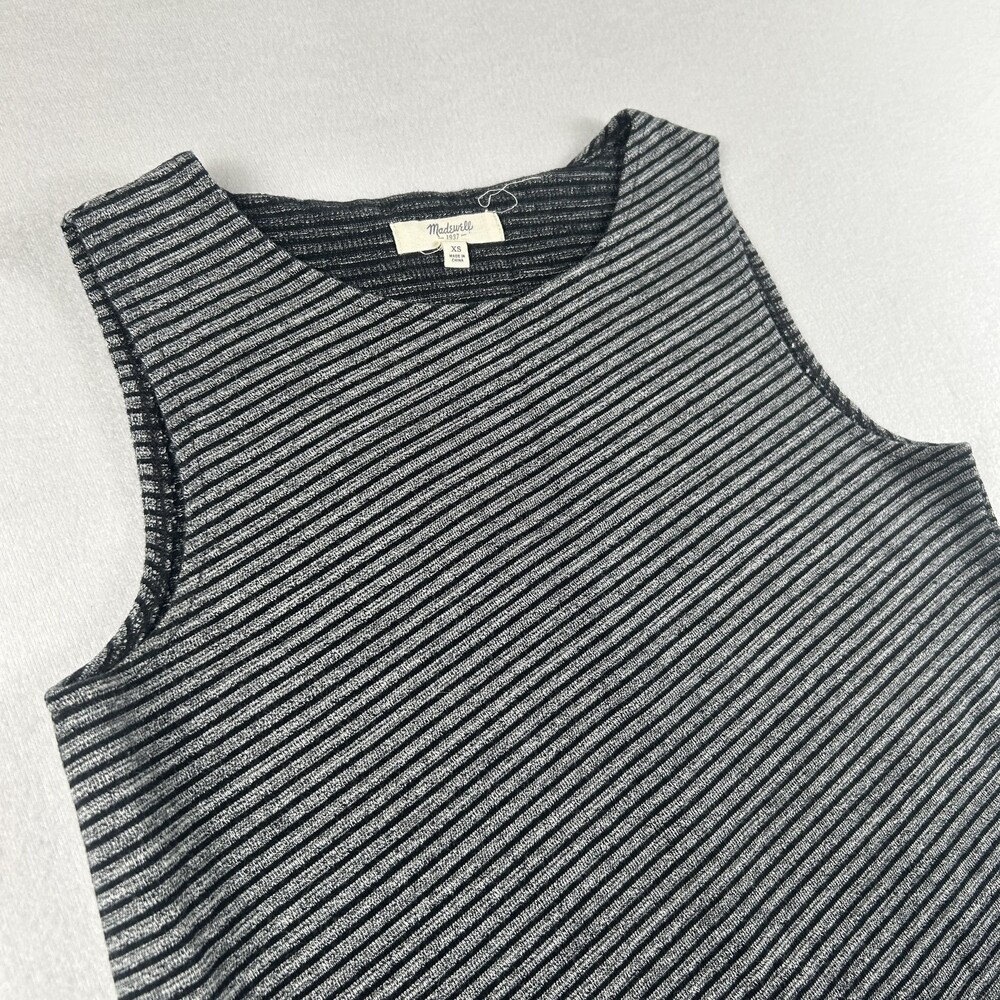 Madewell Tank Top Womens XS Gray Striped Crew Neck Asym Hem Knit Sleeveless - Picture 4 of 11